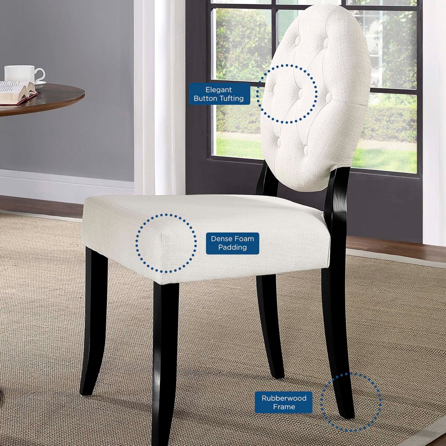 Button Dining Side Chair Upholstered Fabric Set of 4 By Modway - EEI-3376 | Dining Chairs - 6