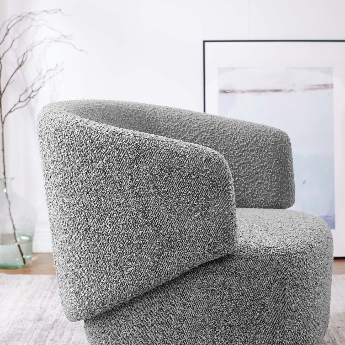 Celestia Boucle Fabric Fabric and Wood Swivel Chair By Modway - EEI-6357 | Lounge Chairs - 24