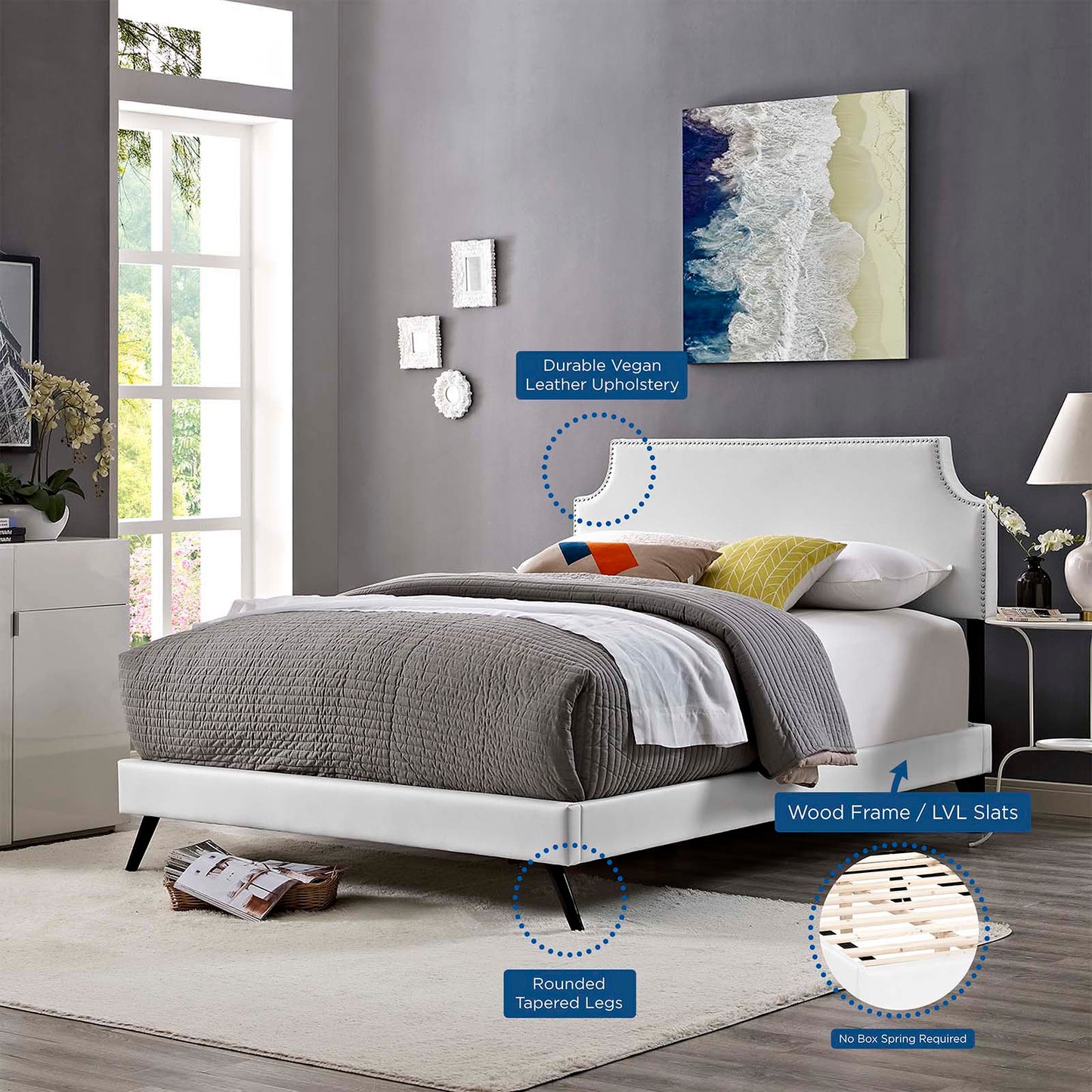 Corene King Vinyl Platform Bed With Round Splayed Legs By Modway - MOD-5948 | Beds - 8