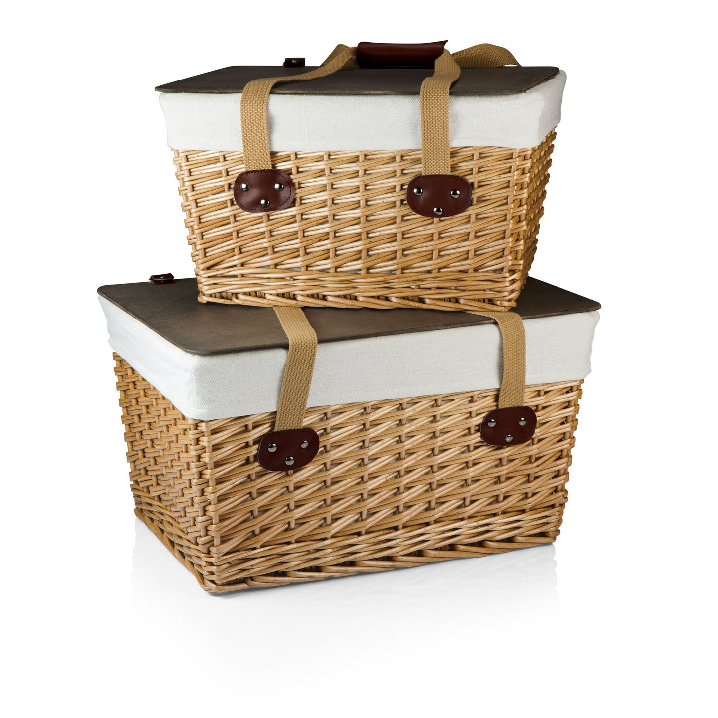 Picnic Time Canasta Nested Set of 2 Natural Flat Lid Baskets Willow Brown Lid
