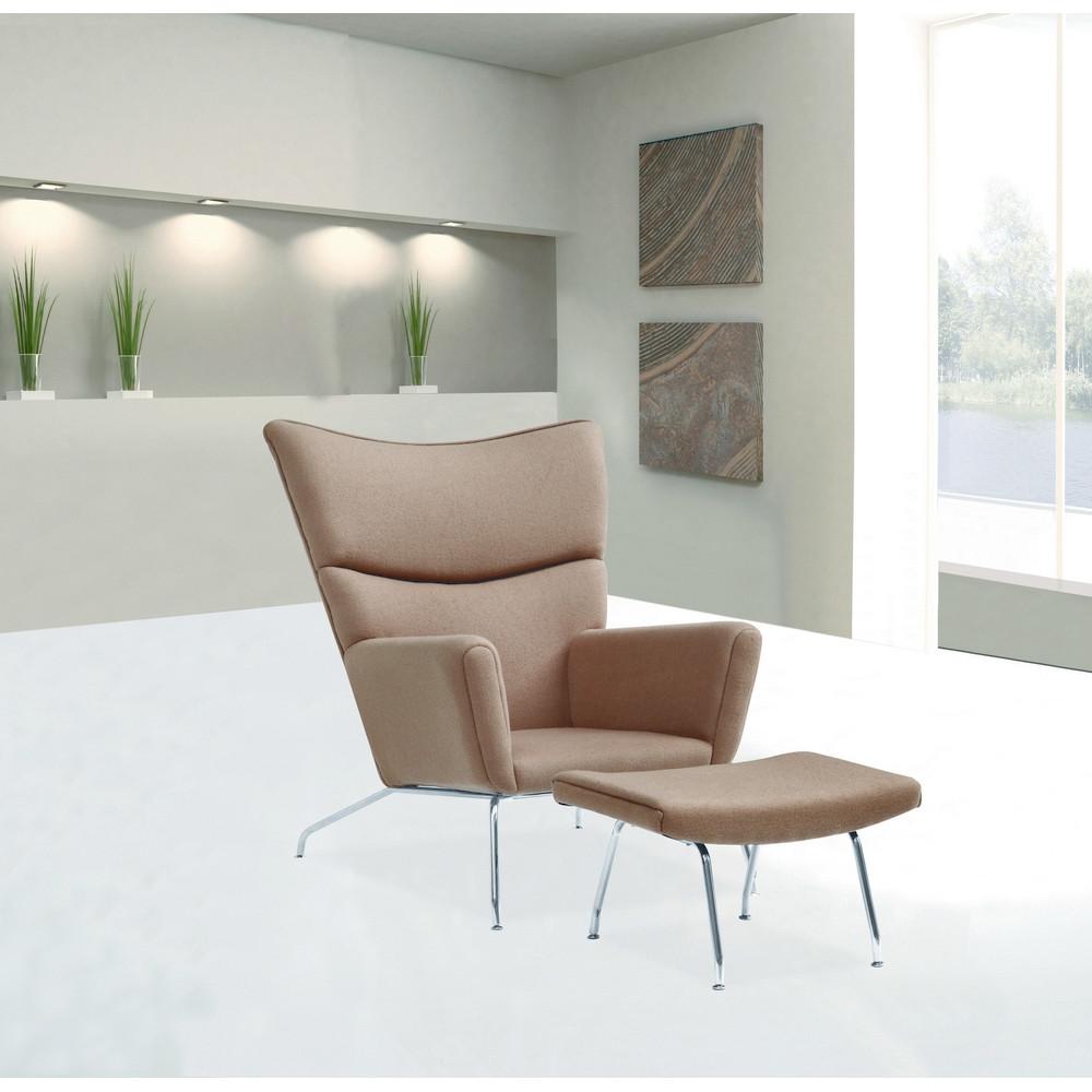 Fine Mod Imports Wing Chair and Ottoman in Wool