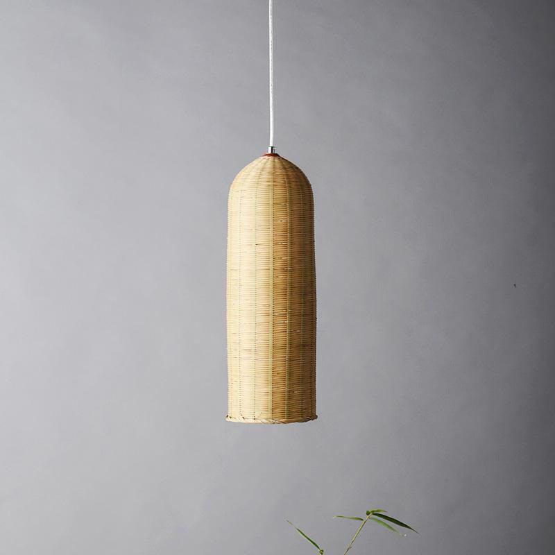Bamboo Hand-Woven Wicker Basket Long Lampshade Cylinder Pendant Light