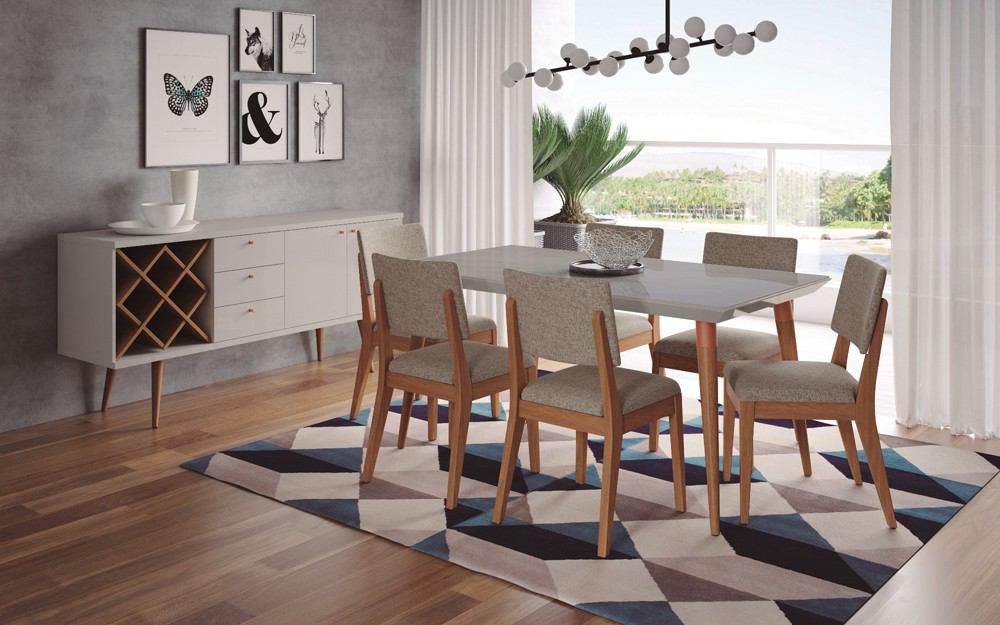 Manhattan Comfort 7-Piece Utopia 62.99" and Dover Dining Set with 6 Dining Chairs