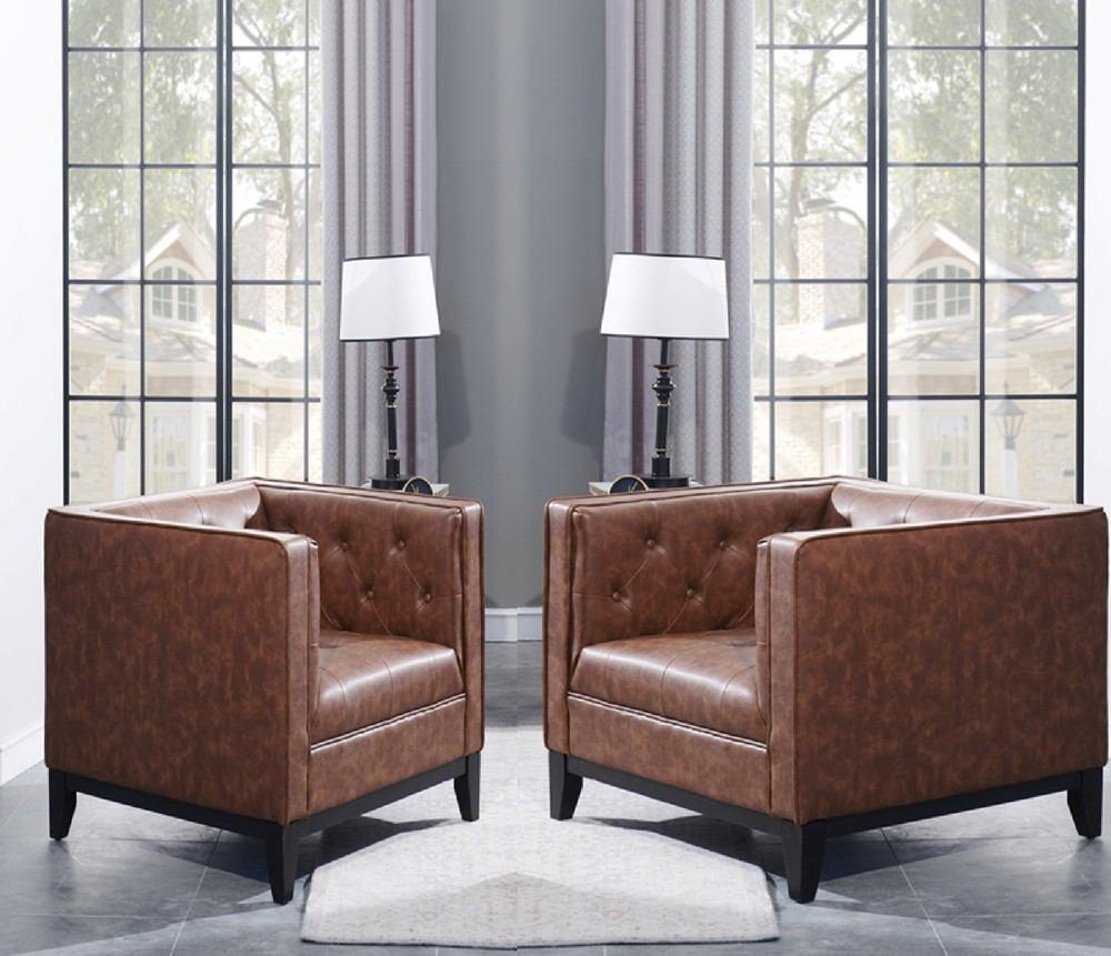 Manhattan Comfort Cadman 2-Piece Camal PU Leather Armchairs