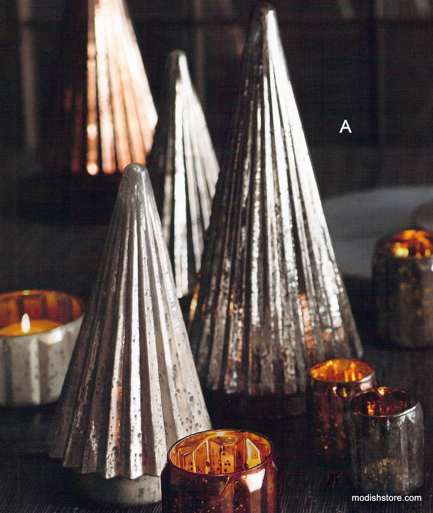 Roost Metallic Mercury Glass Trees - Set Of 4