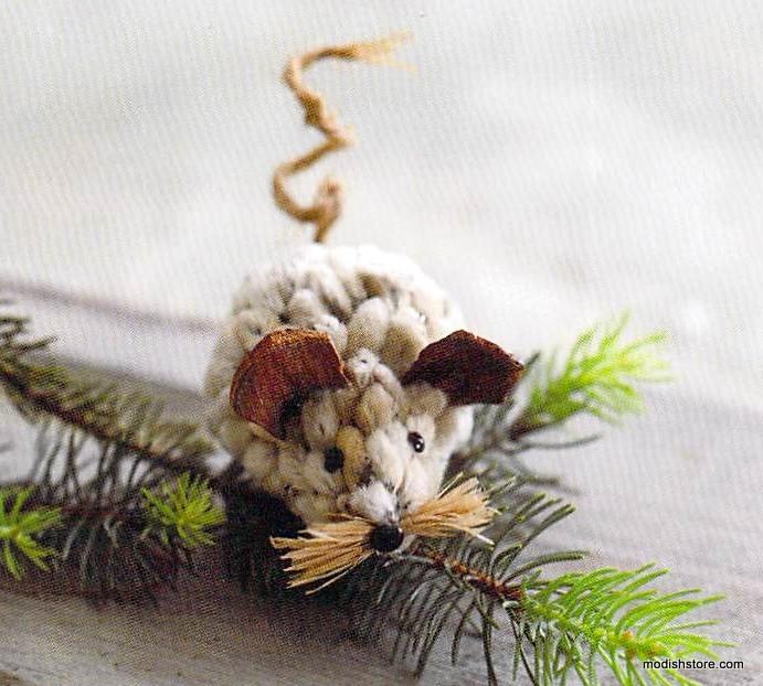 Roost Pussy Willow Mouse Clip Ornament - Set Of 12