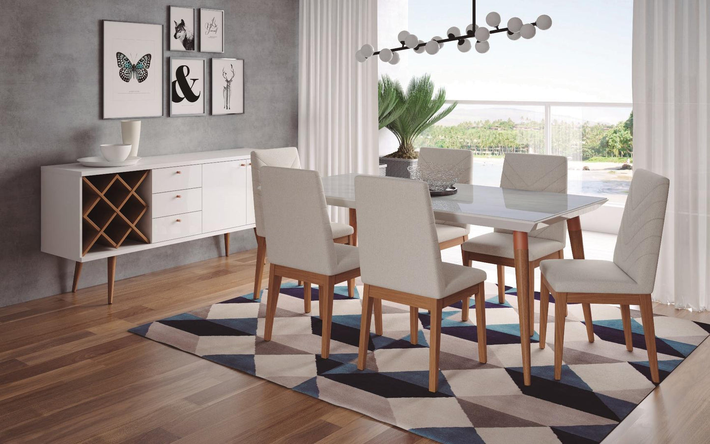 Manhattan Comfort 7-Piece Utopia 70.86" and Catherine Dining Set with 6 Dining Chairs