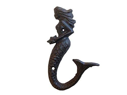 Kalalou Cast Iron Mermaid Hook - Rustic - Set Of 8