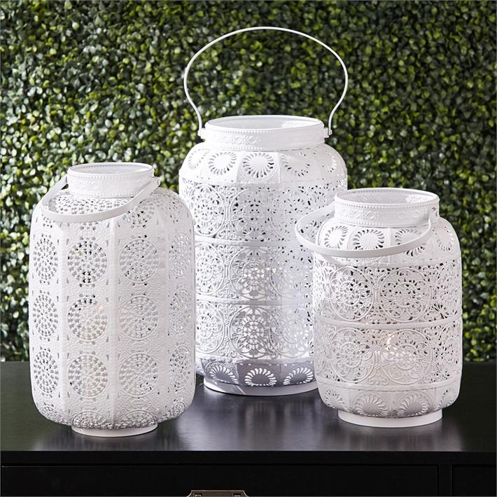 Two's Company Screenings Set Of 3 Tall Punched Metal Lanterns