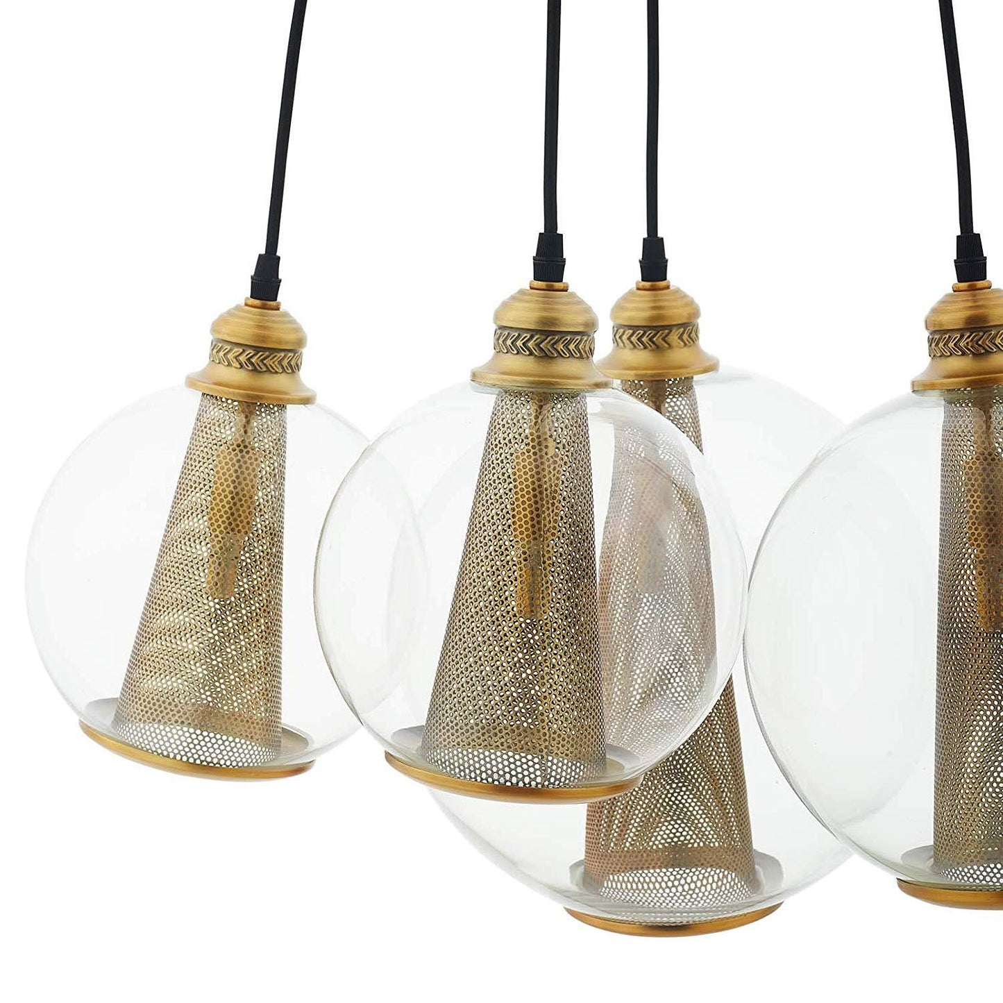 Modway Peak Brass Cone And Glass Globe Cluster Pendant Light Chandelier