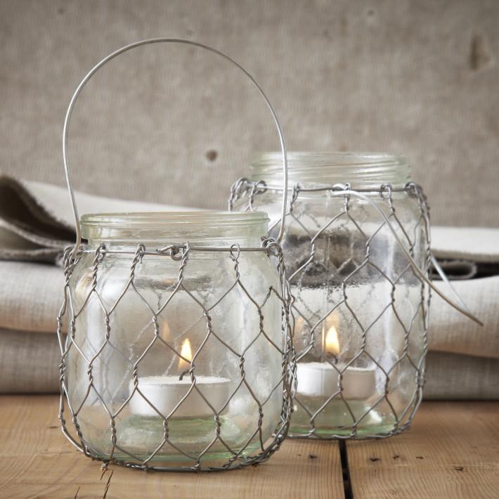 Two's Company Glass & Wire Lantern Set of 6 - 3 of each size