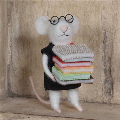 HomArt Felt Librarian Mouse Ornament - Set Of 6