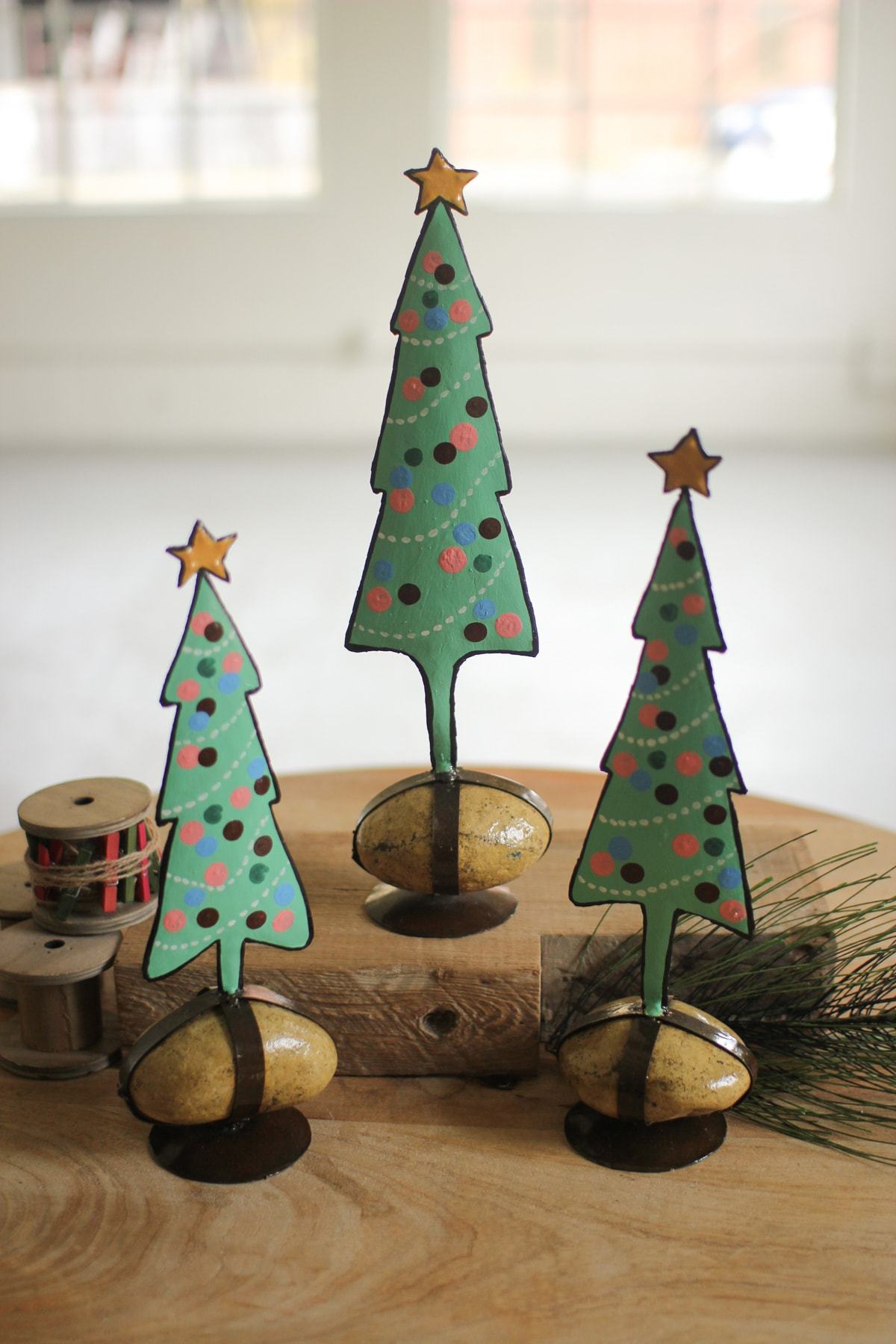 Kalalou Set Of 3 Caged Rock Christmas Trees