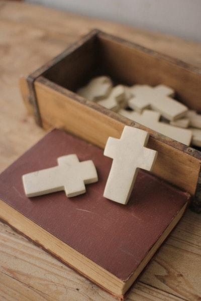 Kalalou Set Of 6 Hand Carved Stone Crosses (2 set of box)