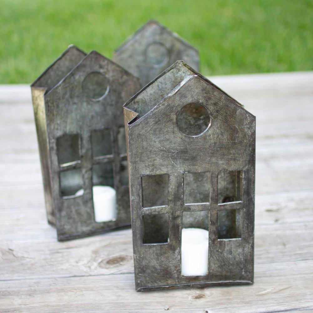 Kalalou Recycled Metal House Luminary - Set Of 6