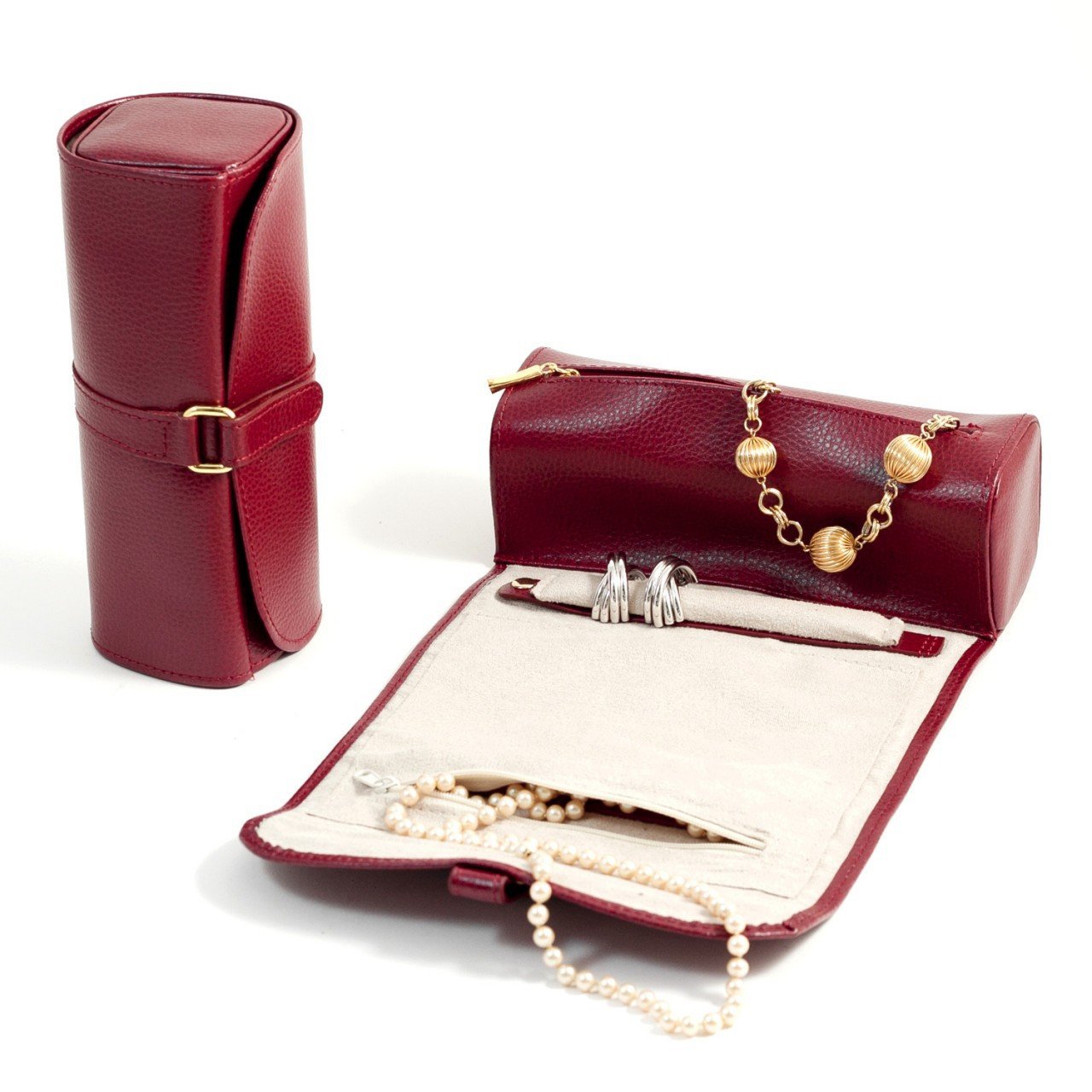 Bey-Berk Red Leather Jewelry Roll