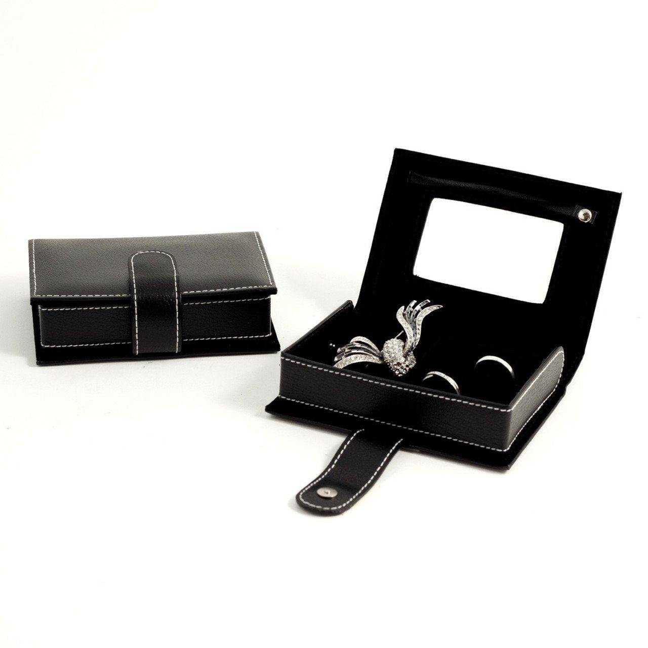 Bey-Berk Black Leather Jewelry Case with Mirror