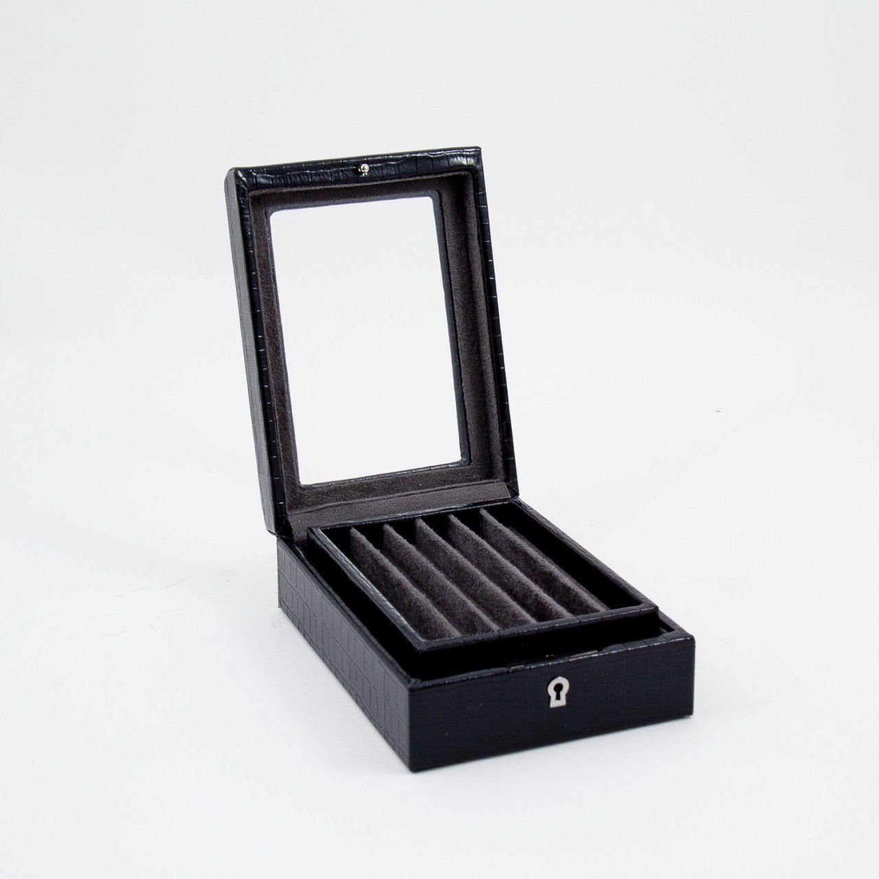 Bey-Berk Black "Croco" Leather 2 Level Pen Case