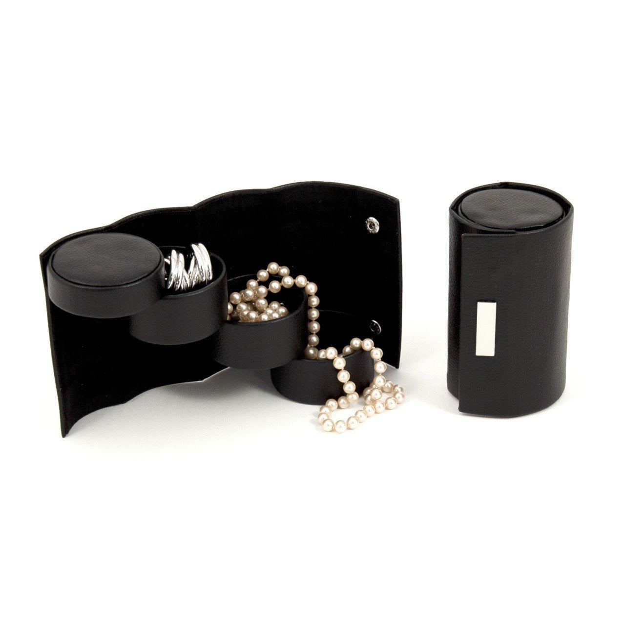 Bey-Berk Black Leatherette 3 Level Jewelry Roll