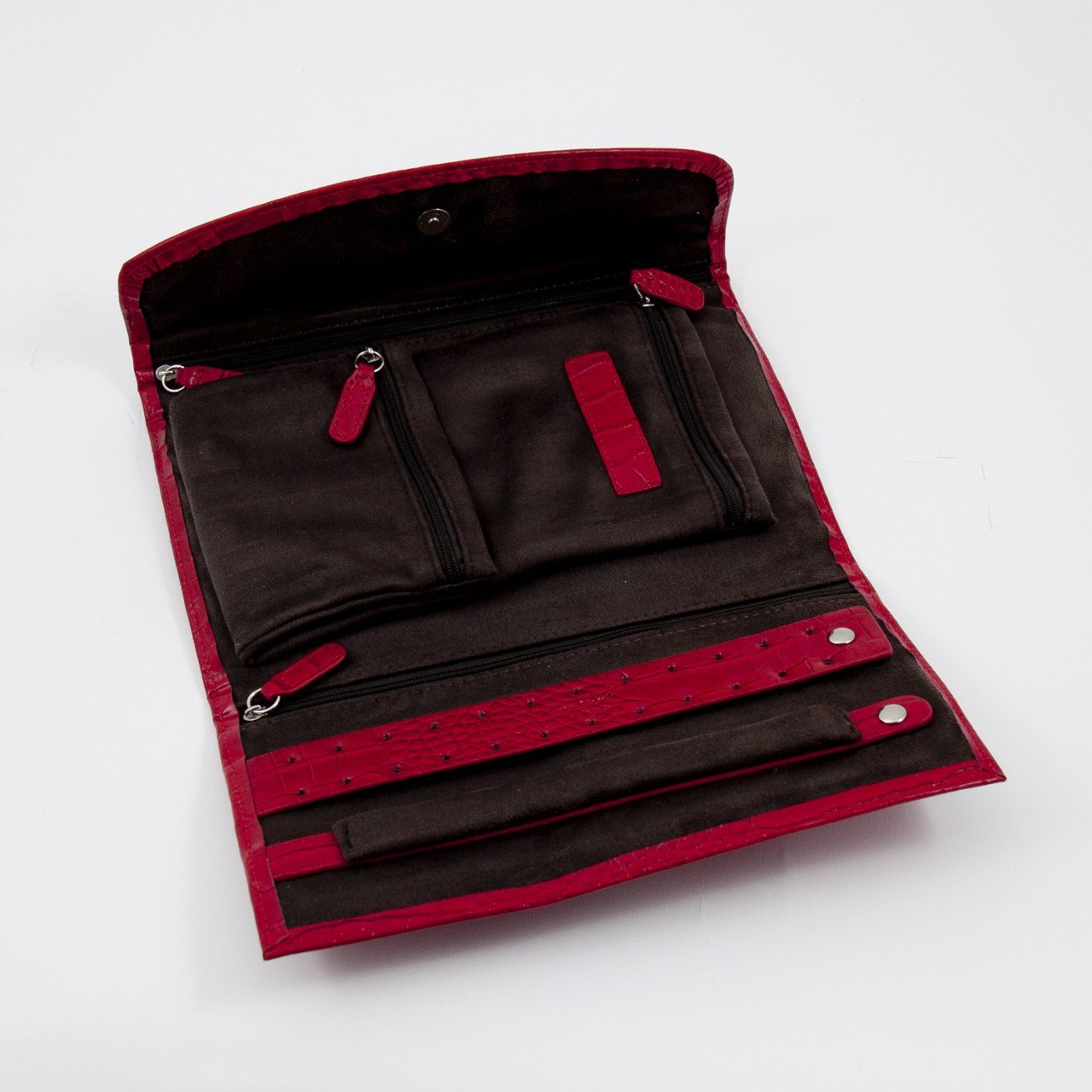 Bey-Berk Red "Croco" Leather Jewelry Clutch