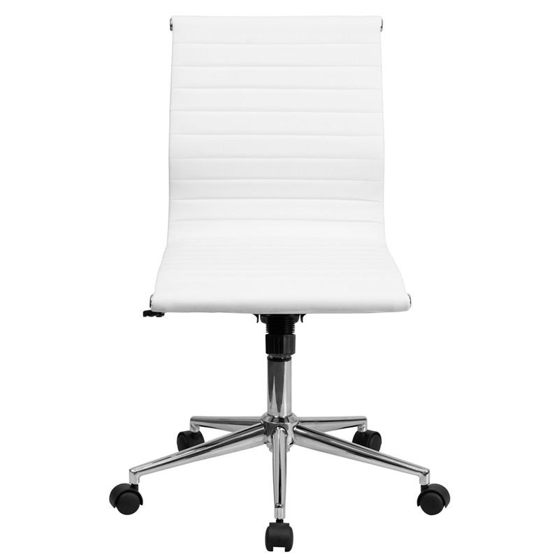 Flash Furniture Mid-Back Armless White Ribbed Upholstered Leather Swivel Conference Chair
