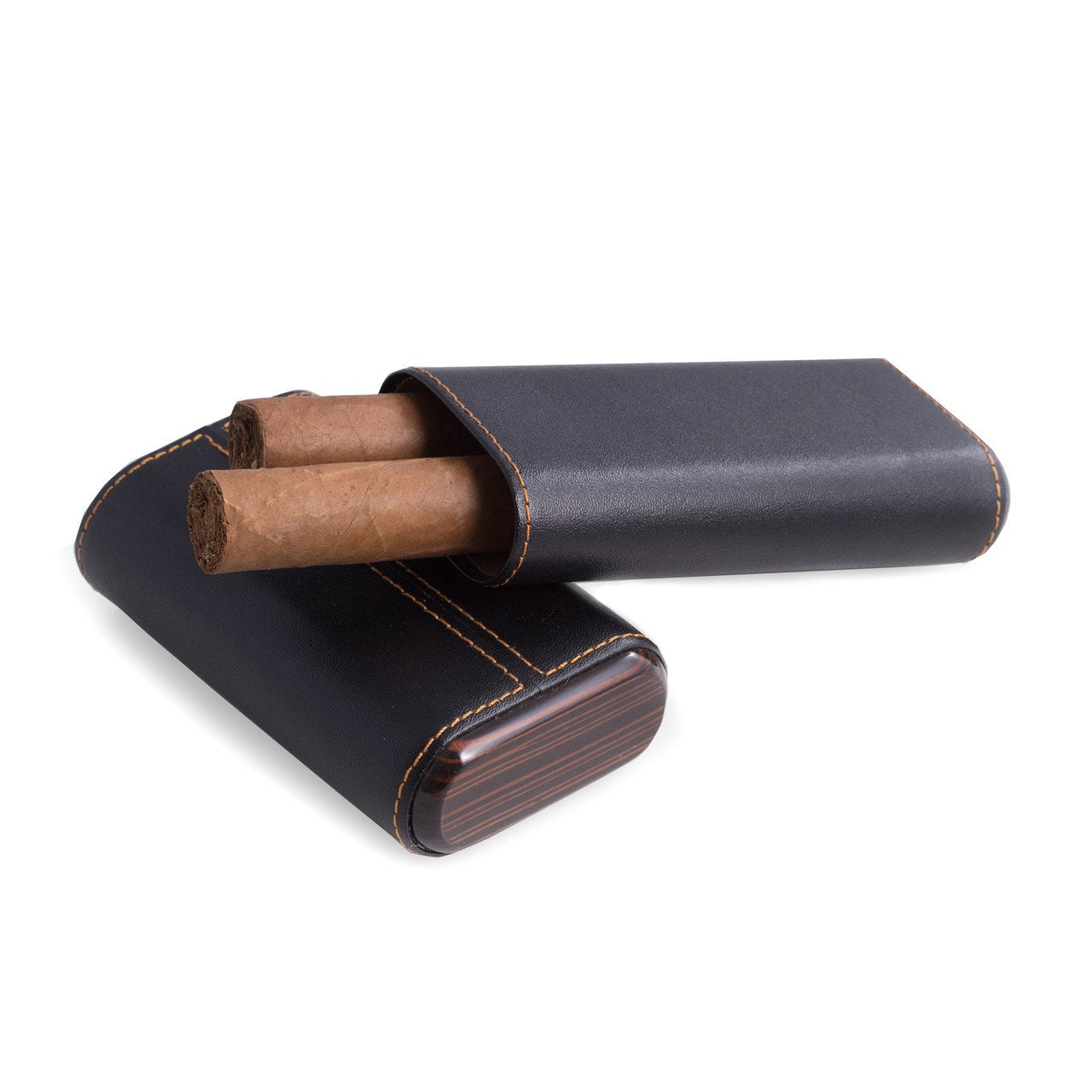 Bey-Berk Black Leather with "Ebony" Wood 3 Cigar Holder