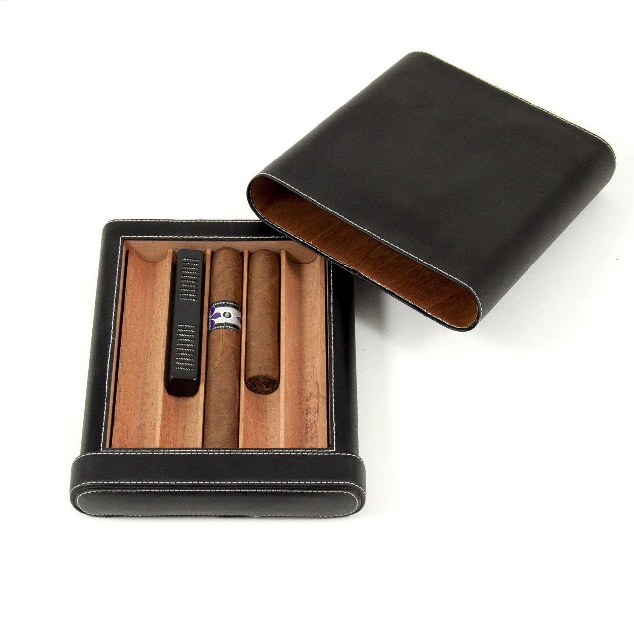 Bey-Berk Brown Black Leather 5 Cigar Case