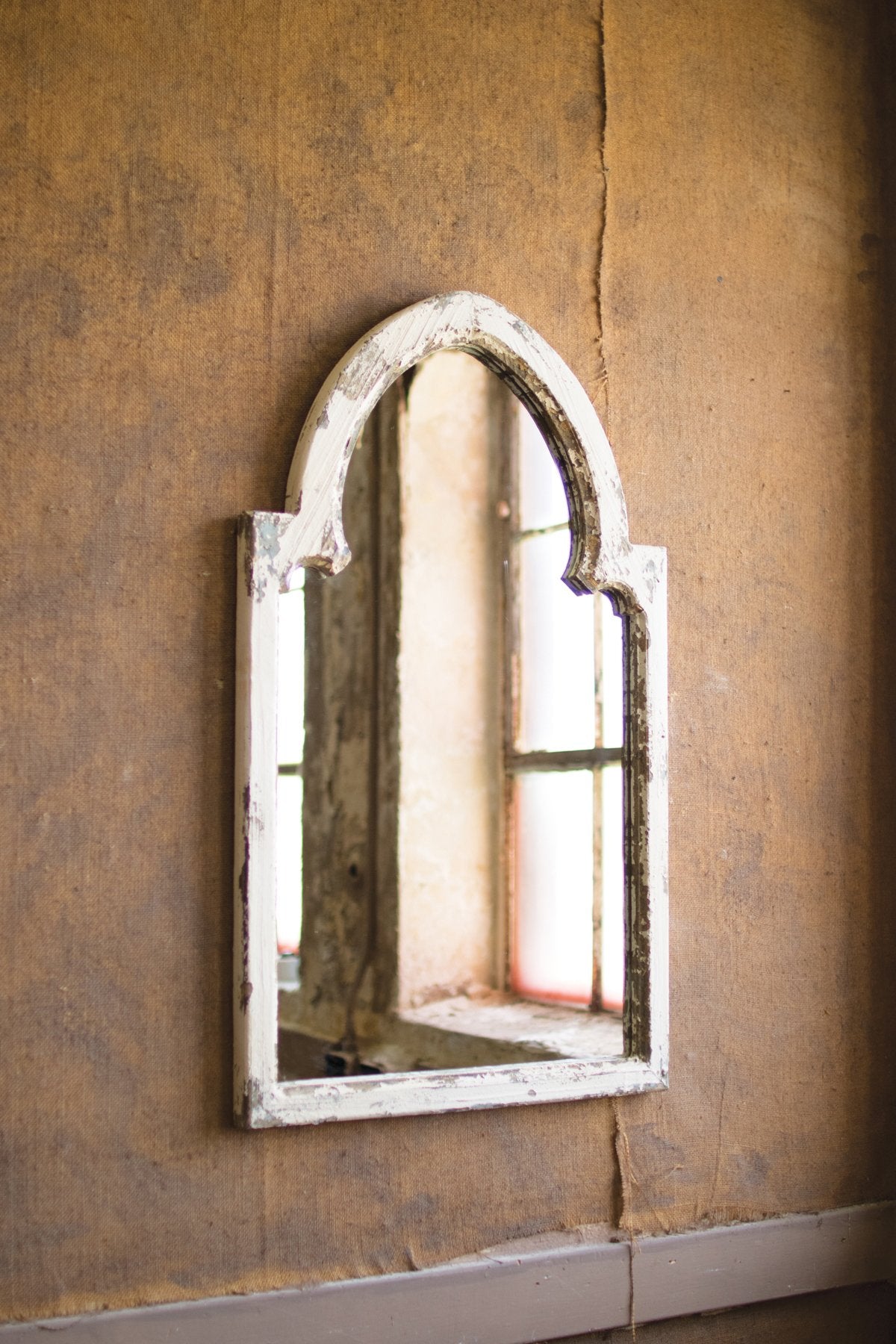 Kalalou White Wood Framed Mirror With Gold Accent