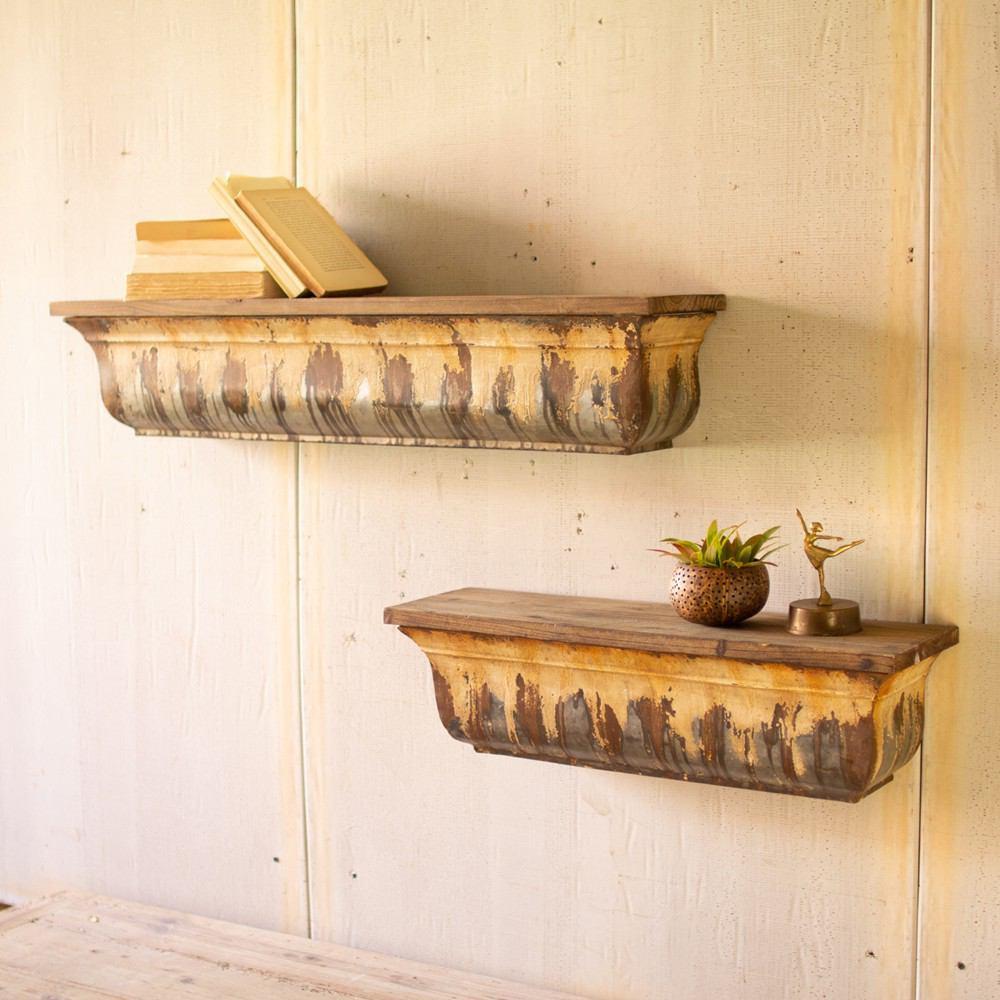 Kalalou Set Of 2 Rustic Metal Shelves With Wood Tops