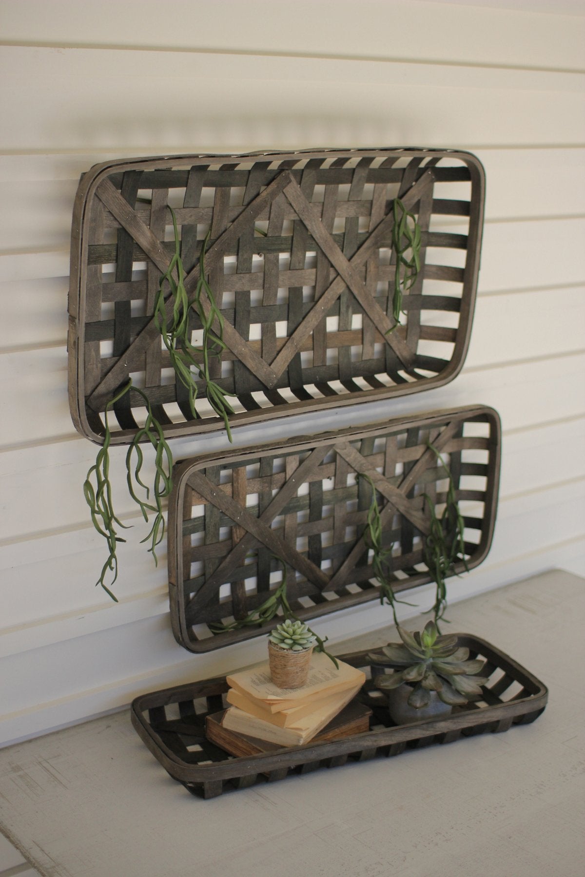 Kalalou Set Of 3 Split Wood Rectangle Wall Baskets
