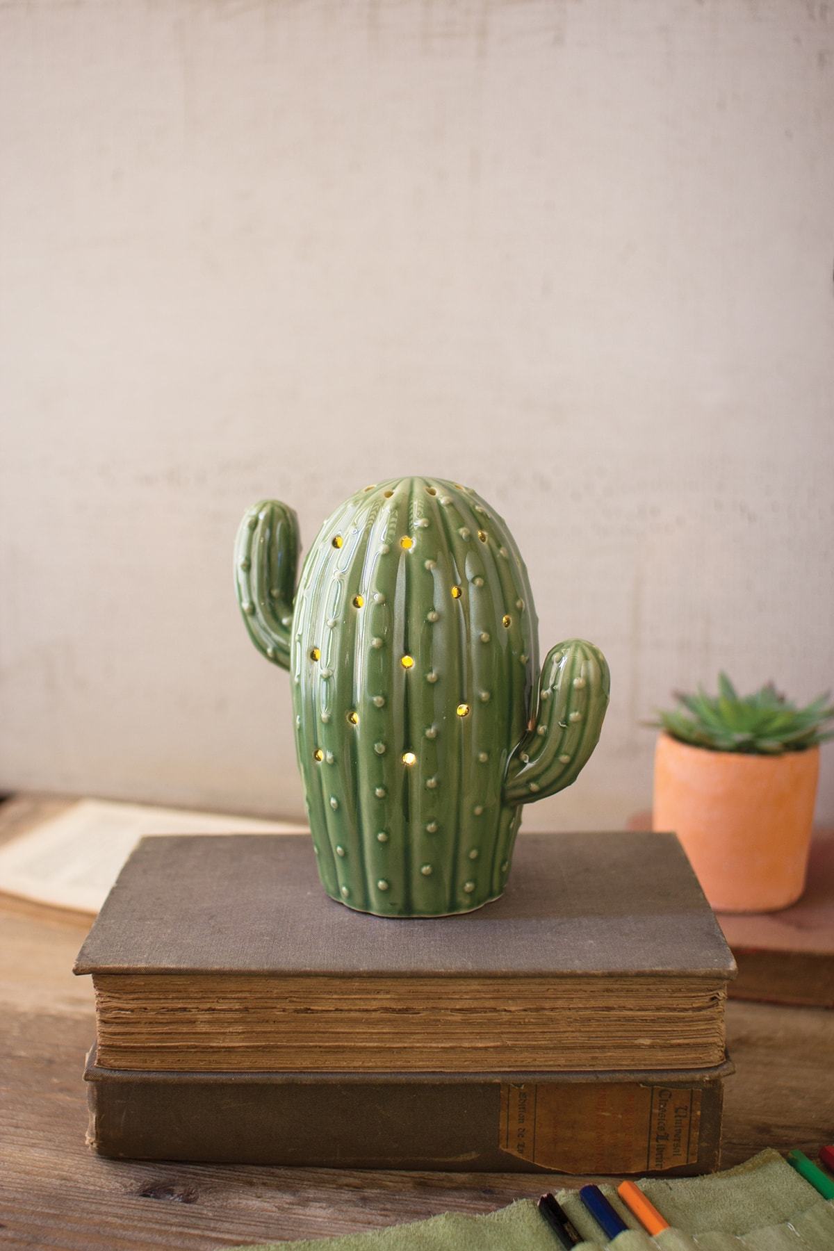 Kalalou Ceramic Cactus Night Light - Set of 2