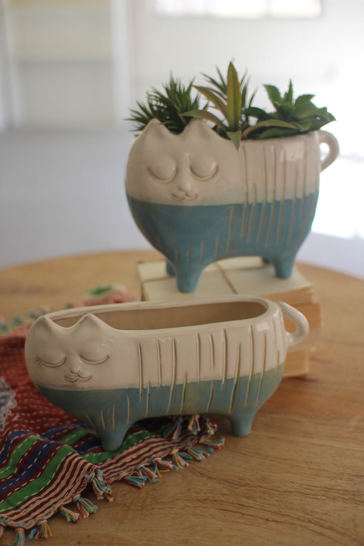 Kalalou Set Of 2 Ceramic Cat Planters
