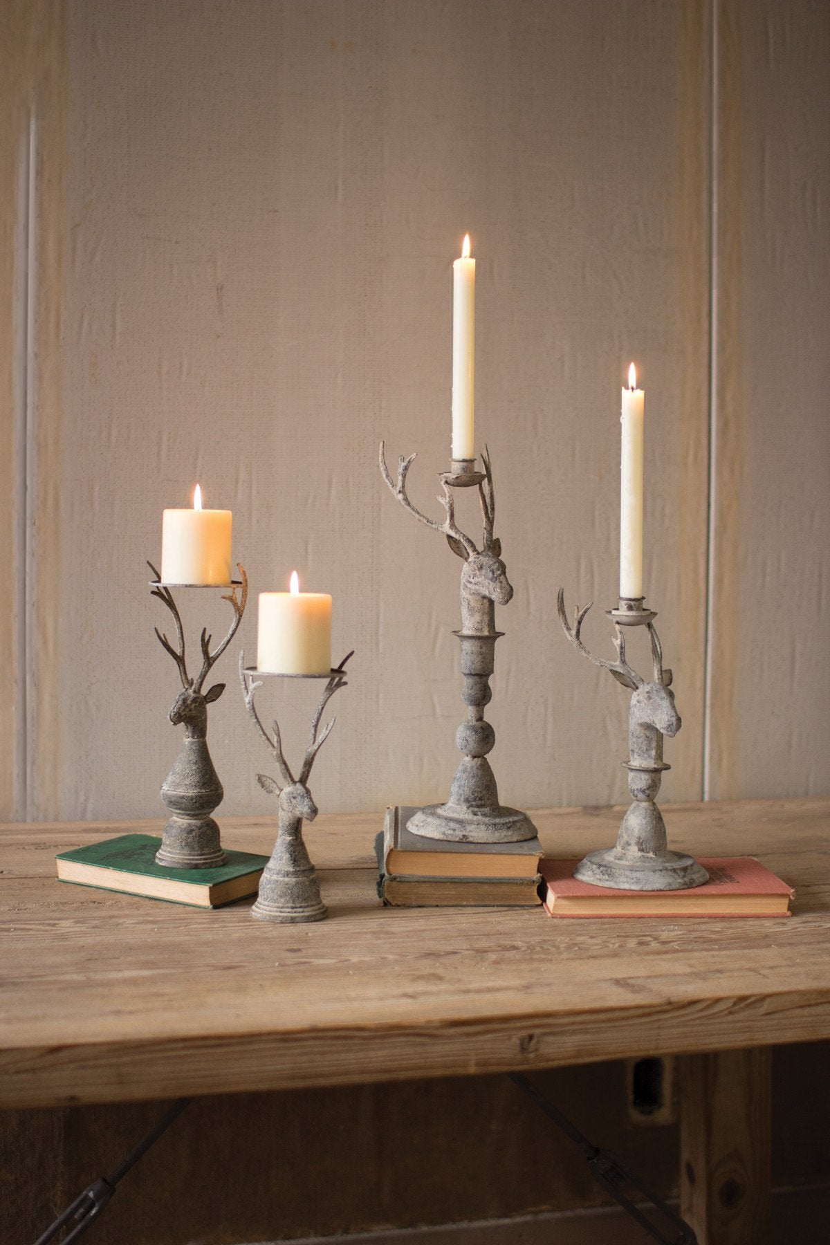Kalalou Deer Pillar Candle Holders - Set Of 2