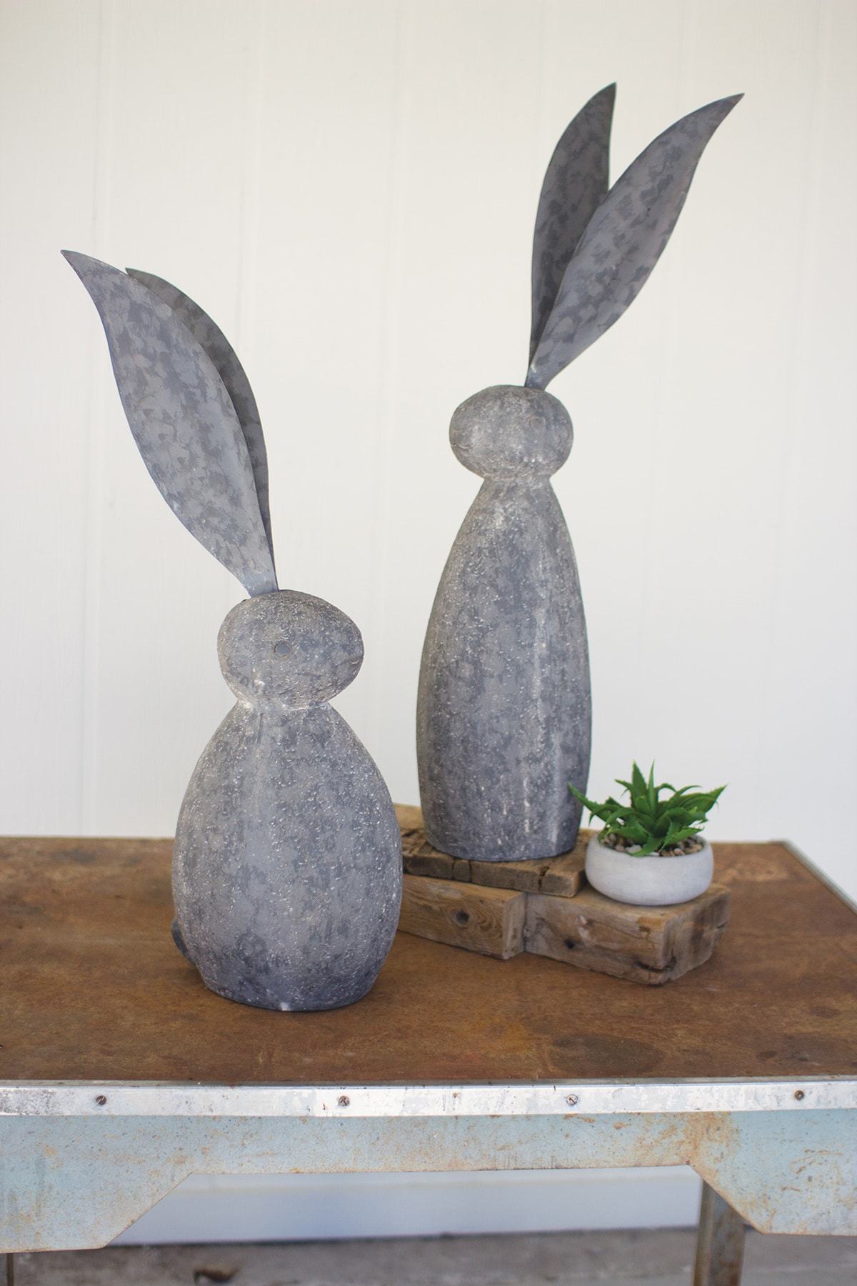 Kalalou Faux Stone Rabbit With Tall Metal Ears