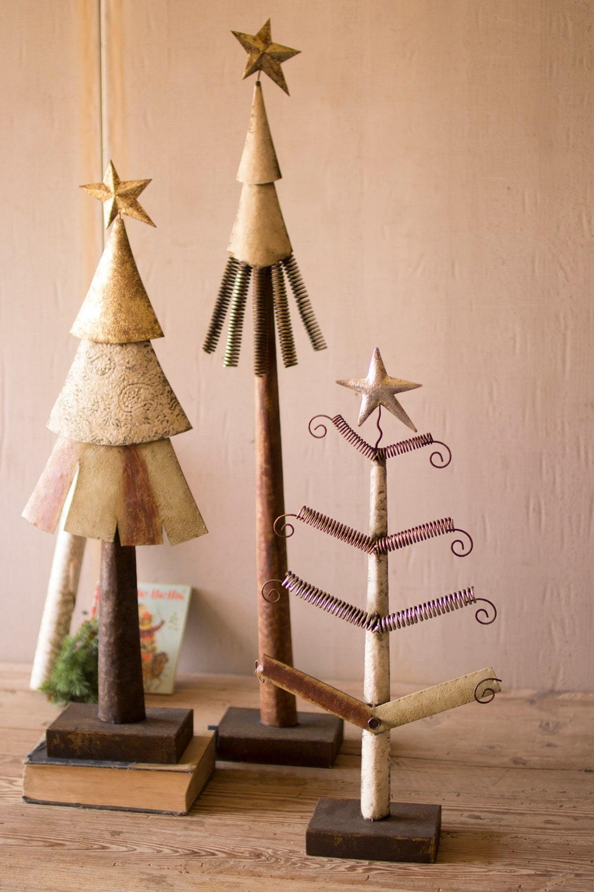 Kalalou Set Of 3 Brown And Gold Trees