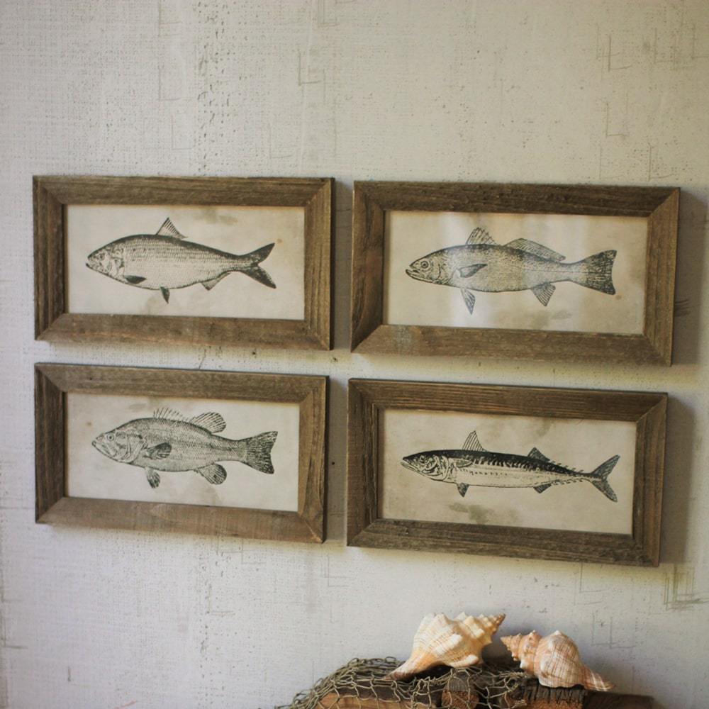 Kalalou Set Of 4 Framed Fish Prints Under Glass