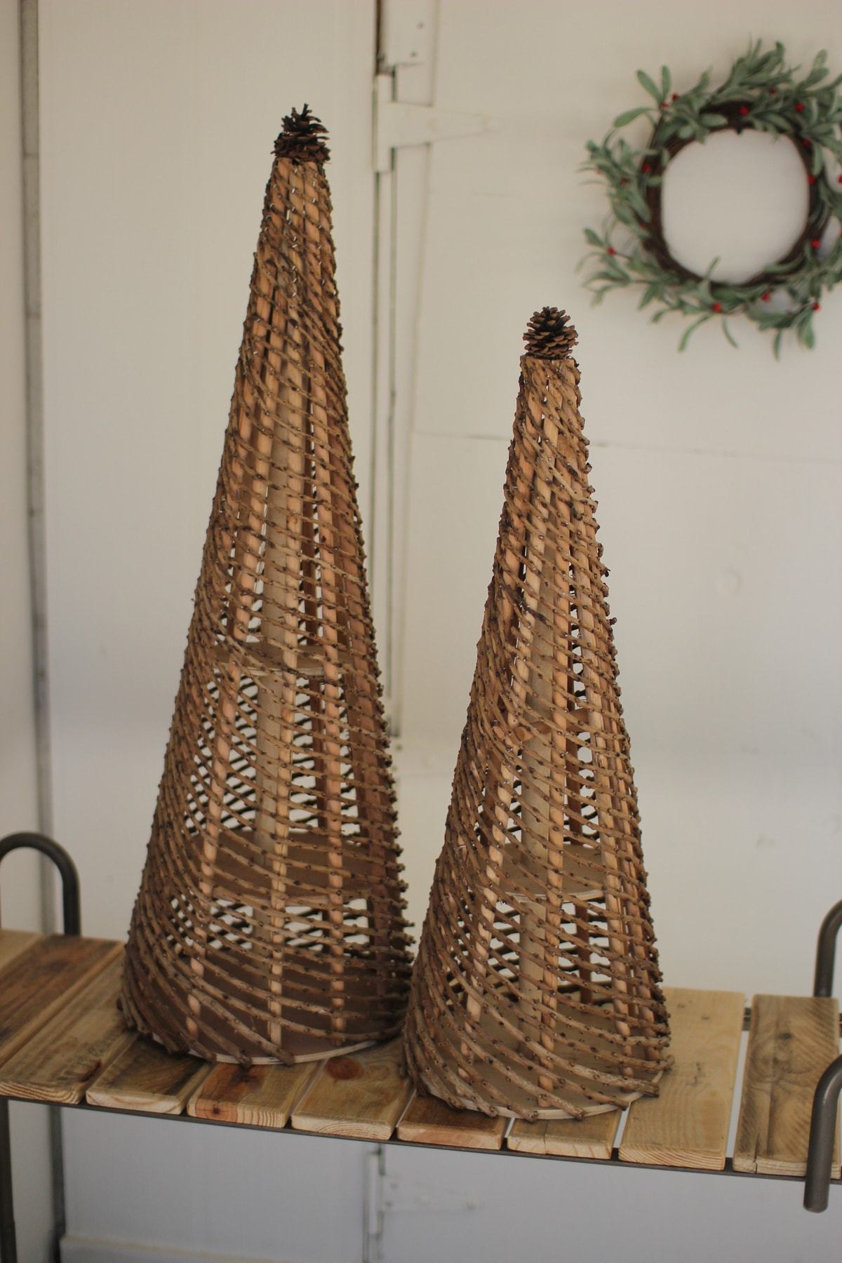 Kalalou Set Of 2 Vine Topiaries With Pine Cone Finials