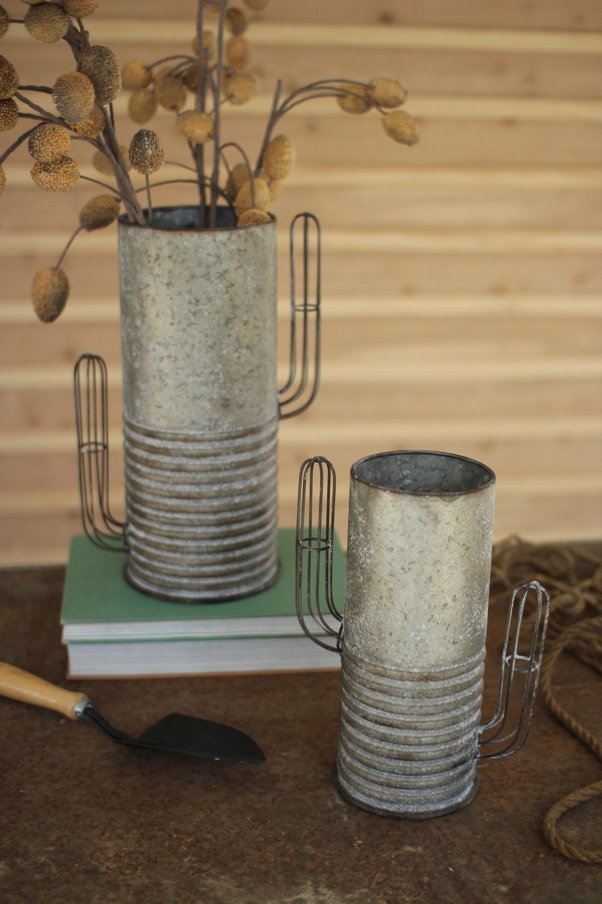 Kalalou Set Of 2 Metal Cactus Vases