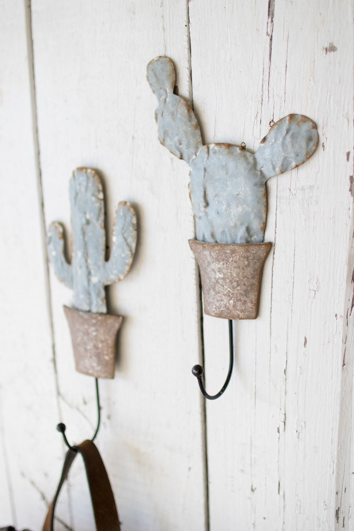 Kalalou Set Of 2 Metal Potted Cactus Wall Hooks