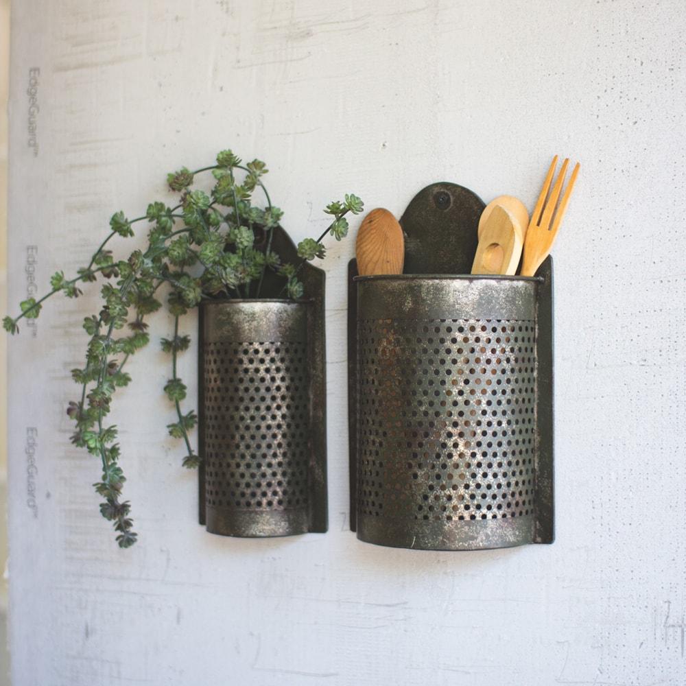 Kalalou Set Of 2 Antique Green Wall Pocket Planters