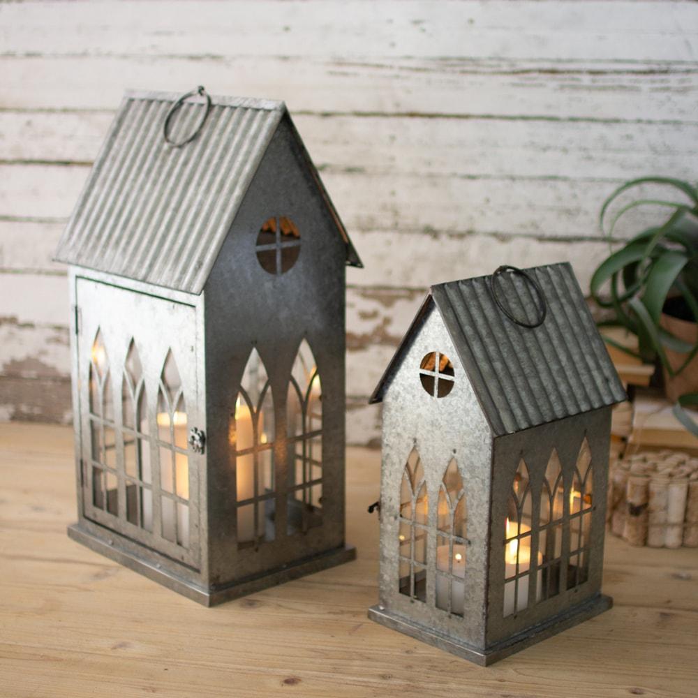 Kalalou Set Of 2 Galvanized Metal House Lanterns