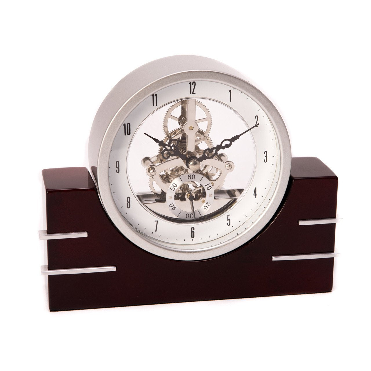 Bey-Berk "Mahogany" Wood Clock with Stainless Steel Accents