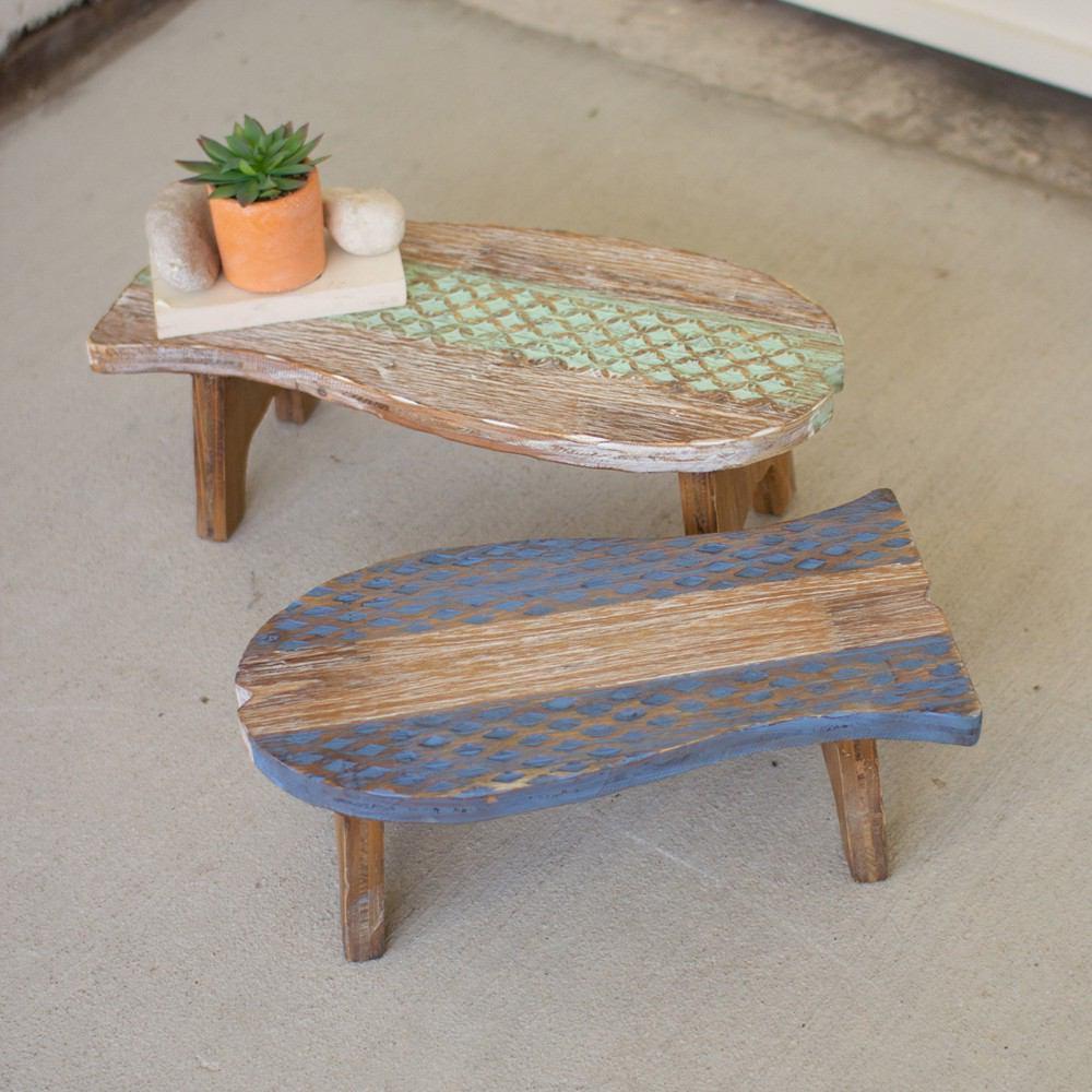 Kalalou Set Of 2 Carved Wood Fish Stools