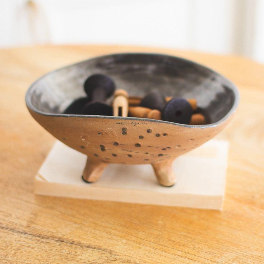 Kalalou Brown And Black Ceramic Bowl With Legs