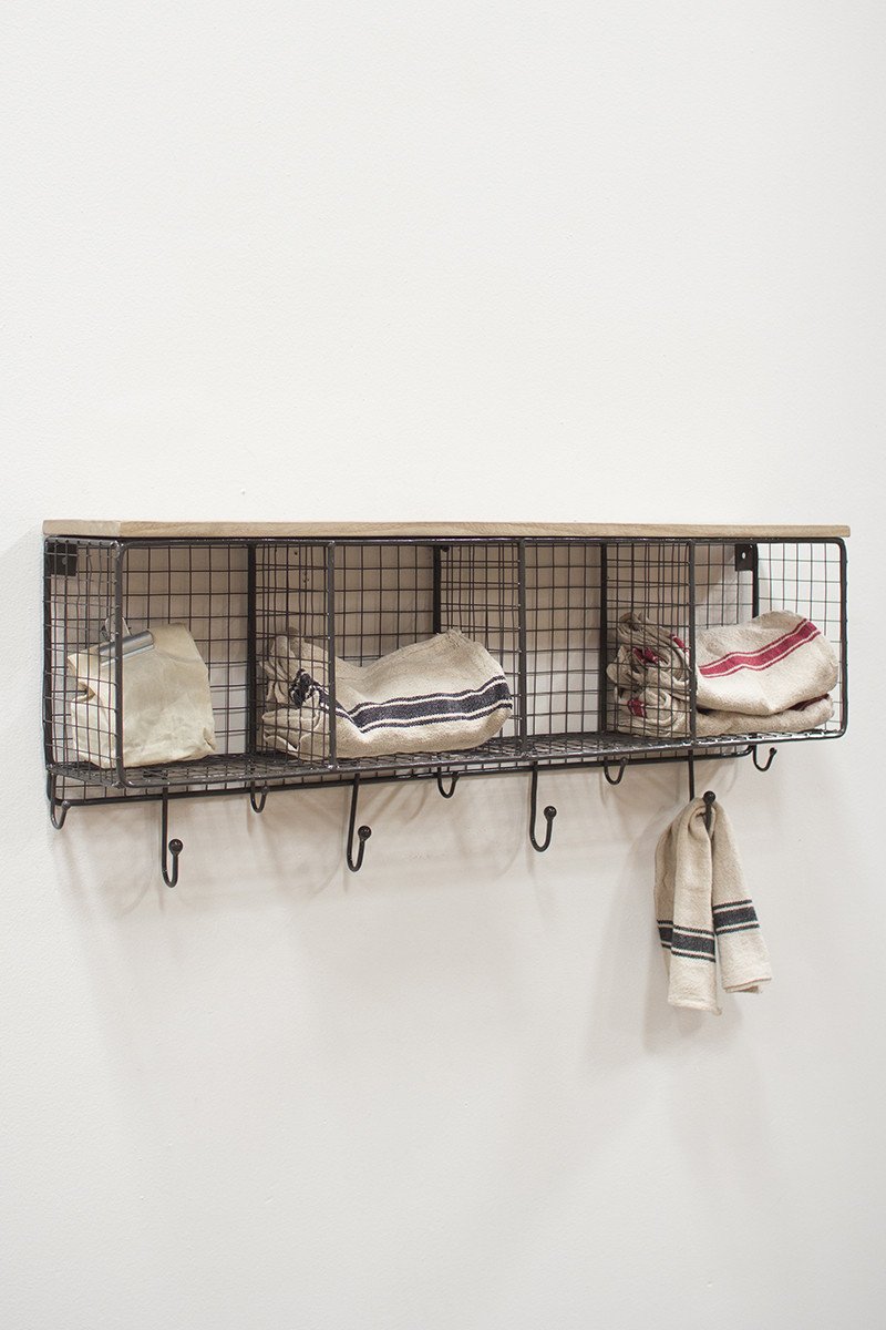 Kalalou Wire Mesh Four Cubbies With Wooden Top