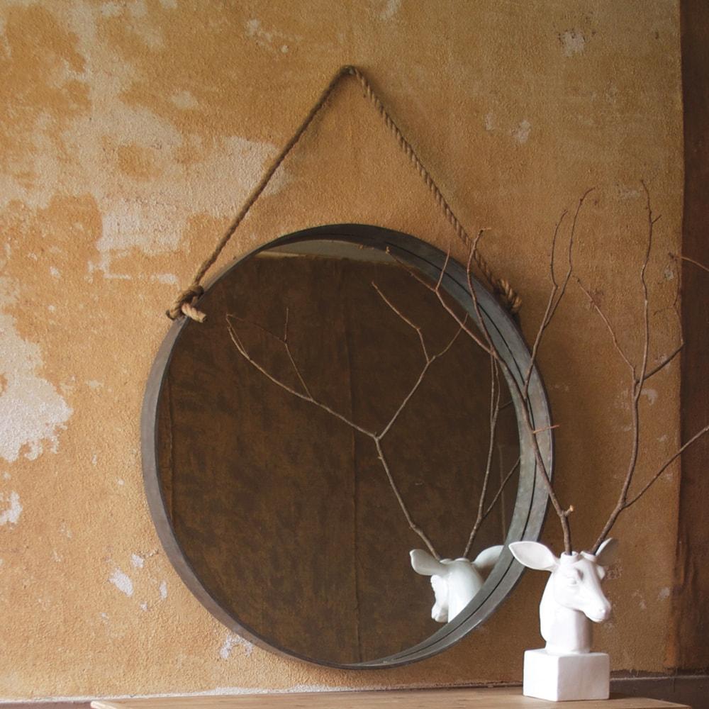 Kalalou Large Round Metal Mirror With Rope Hanger