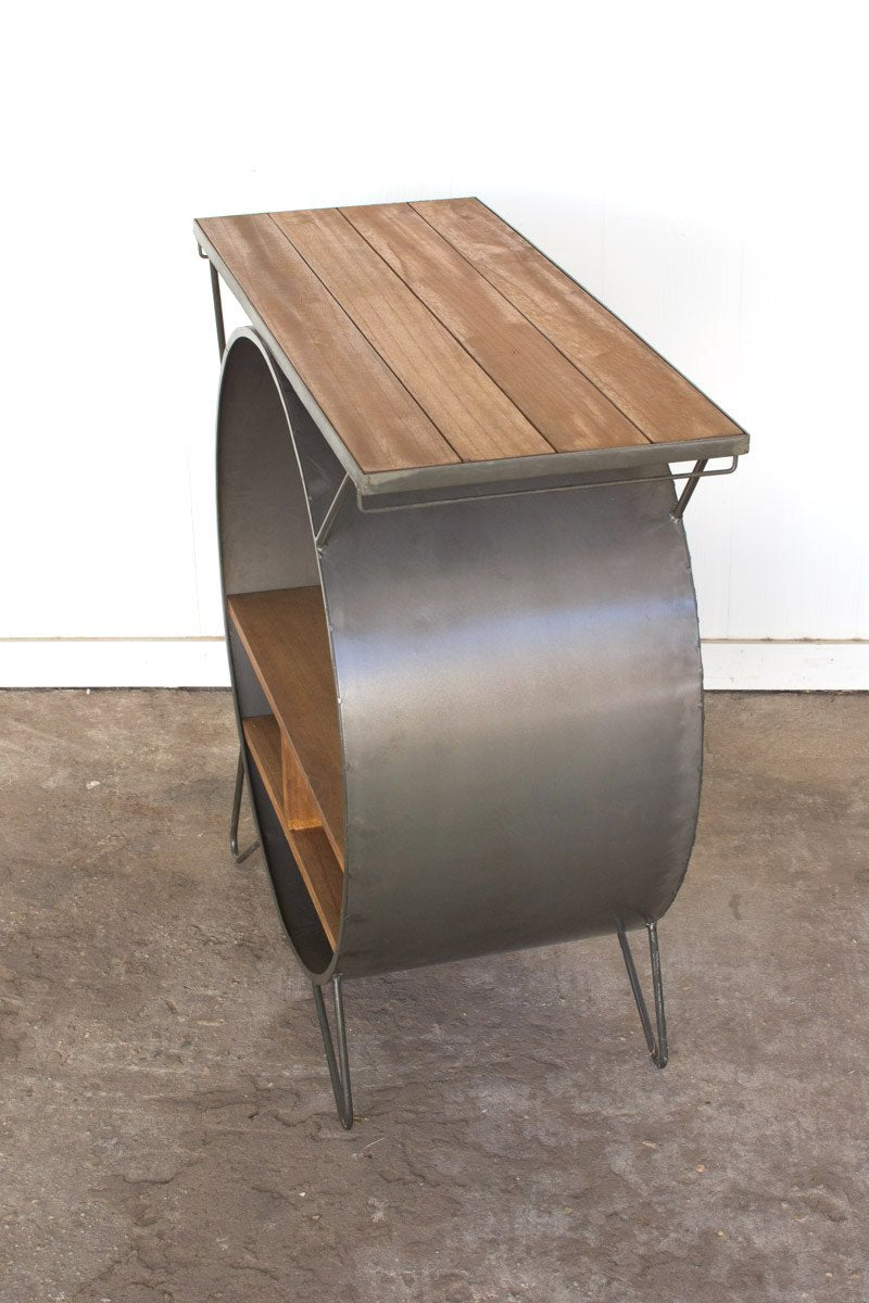 Kalalou Round Metal Cubby Console With Slatted Wood Top