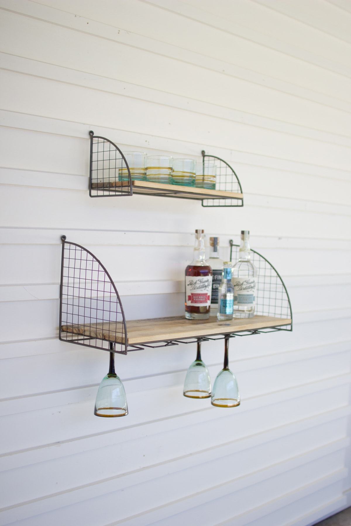 Kalalou Wire & Recycled Wooden Bar Shelves (Set of 2)