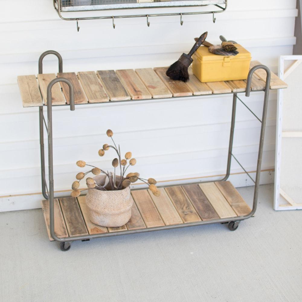 Kalalou Recycled Wood And Metal Console With Metal Casters