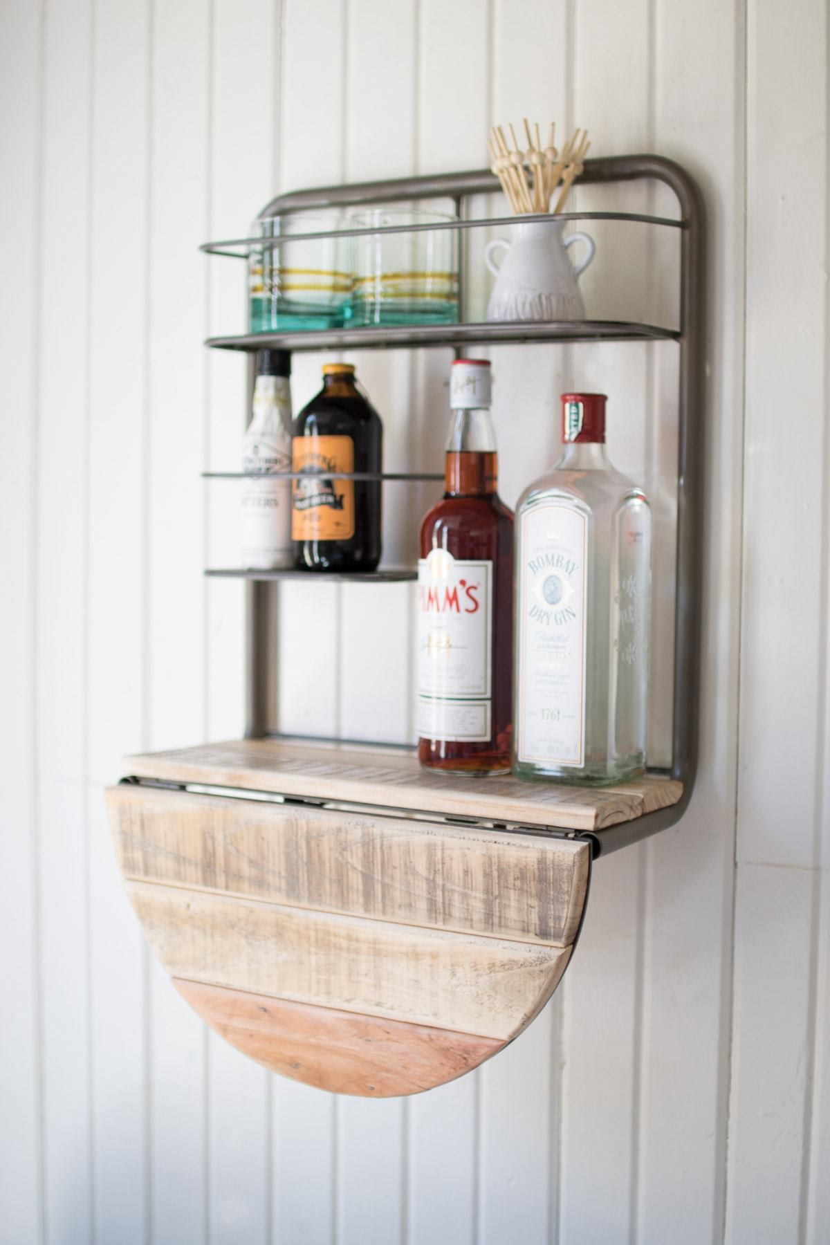 Kalalou Drop Leaf Metal And Recycled Wood Bar Shelf